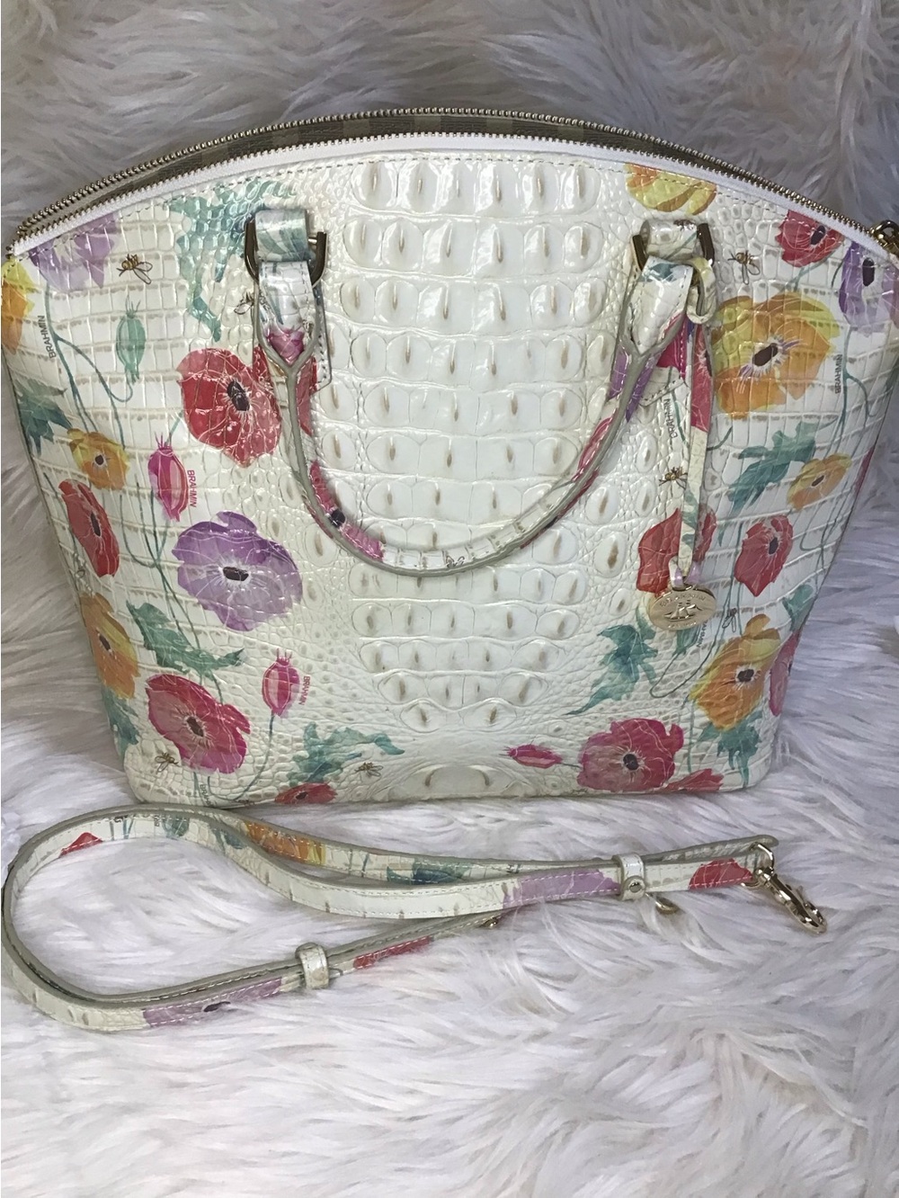 Brahmin large Duxbury floral croc embossed leather satchel